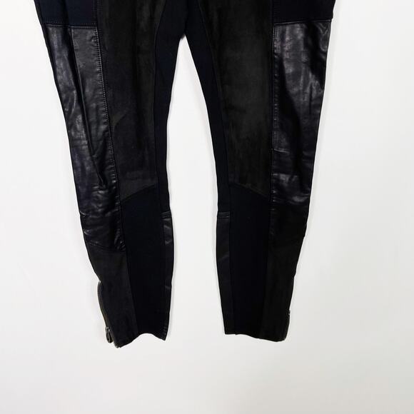 Anthropologie Black Faux Suede Leather Patched Skinny Leg Pants 28 Zip Ankle - Picture 4 of 13